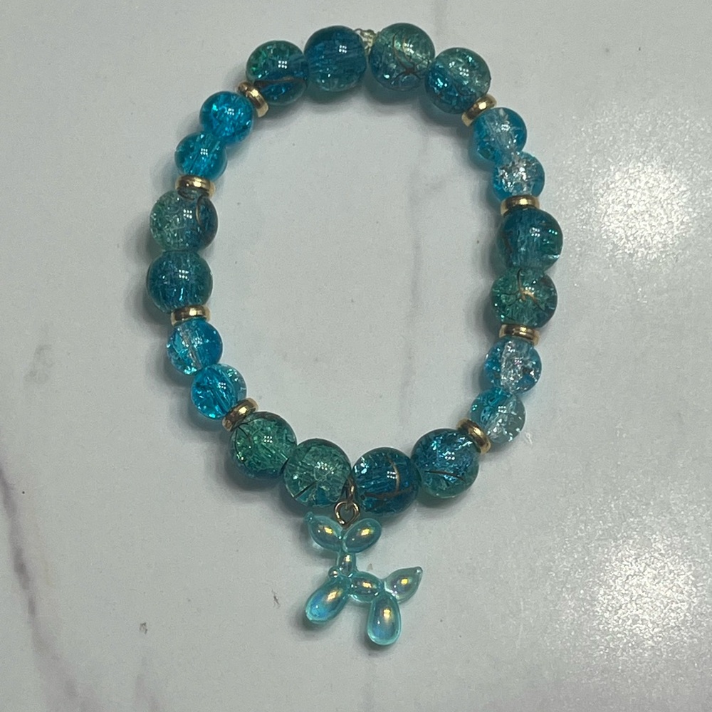 Blue and Green Beaded Bracelet with Charm